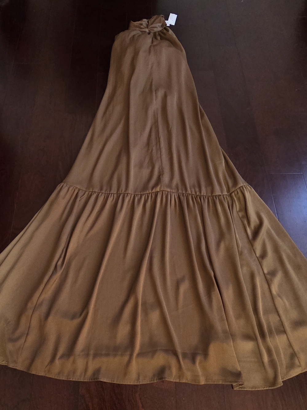 Satin Tiered Maxi Dress in Caramel Brown